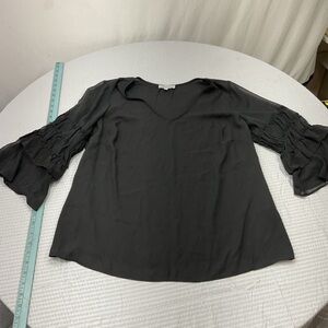 Chic Black Women's Blouse with Ruffled Sleeves